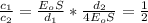 \frac{c_1}{c_2}=\frac{E_oS}{d_1}*\frac{d_2}{4E_oS}=\frac{1}{2}