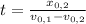 t = \frac{x_{0,2}}{v_{0,1} - v_{0,2}}