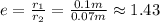 e=\frac{r_1}{r_2} =\frac{0.1m}{0.07m} \approx1.43