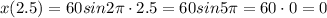 x(2.5)=60sin2\pi \cdot 2.5=60sin5\pi =60 \cdot 0=0