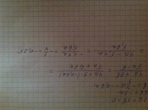 Вычислить значение дроби 4а+9в/5а-в, если 3а+5в=0