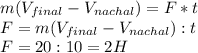 m(V_{final}- V_{nachal})=F*t \\F=m(V_{final}- V_{nachal}):t \\F=20:10=2H