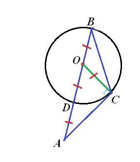 Решить! круг, центр которого принадлежит стороне aв треугольника abc , проходит через точку в , прик