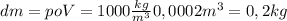 dm = po V = 1000 \frac{kg}{m^{3}} 0,0002 m^{3} = 0,2 kg