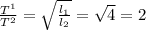 \frac{ T^{1} }{ T^{2} } = \sqrt{ \frac{ l_{1} }{ l_{2} } } = \sqrt{4} =2