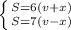 \left \{ {{ S = 6(v+x)} \atop { S = 7(v-x)} \right.