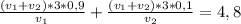 \frac{(v_1+v_2)*3*0,9}{v_1}+\frac{(v_1+v_2)*3*0,1}{v_2}=4,8