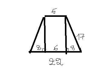 Диаметры оснований усечённого конуса 6см,22см, образующая 17см. найдите площадь осевого сечения.​