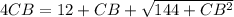 4CB=12+CB+\sqrt{144+CB^2}