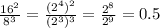 \frac{16^2}{8^3} = \frac{(2^4)^2}{(2^3)^3} = \frac{2^8}{2^9} =0.5
