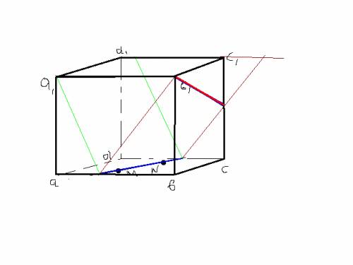 Начертите изображение куба abcda1b1c1d1, выберете точки m и n грани abcd. построение линии пересечен