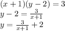 (x+1)(y-2)=3\\y-2=\frac{3}{x+1}\\y=\frac{3}{x+1}+2