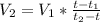 V_{2} = V_{1}* \frac{t-t_{1}}{t_{2}-t}