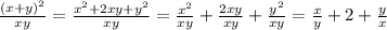 \frac{(x+y)^2}{xy}=\frac{x^2+2xy+y^2}{xy}=\frac{x^2}{xy}+\frac{2xy}{xy}+\frac{y^2}{xy}=\frac{x}{y}+2+\frac{y}{x}&#10;