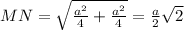 MN= \sqrt{ \frac{ a^{2} }{4}+ \frac{ a^{2} }{4} }= \frac{a}{2} \sqrt{2}