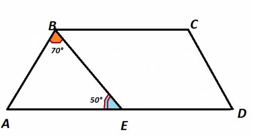 Abcd трапеция bc линия основания на отрезке ad взята точка e так что be параллельно cd угол abe=70 г
