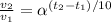 \frac{v _{2} }{v_{1} } = \alpha ^{(t_{2} -t _{1})/10 }