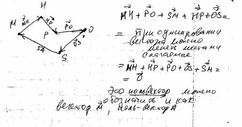 Mh p o s произвольные точки. найдите сумму векторов mh+ po+ sm+ hp+os