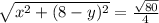 \sqrt{x^2+(8-y)^2}=\frac{\sqrt{80}}{4}\\&#10;
