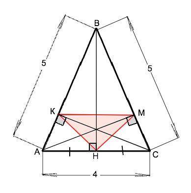 Треугольник abc - равнобедренный, ab=bc=5, ac=4. найдите периметр ортотреугольника