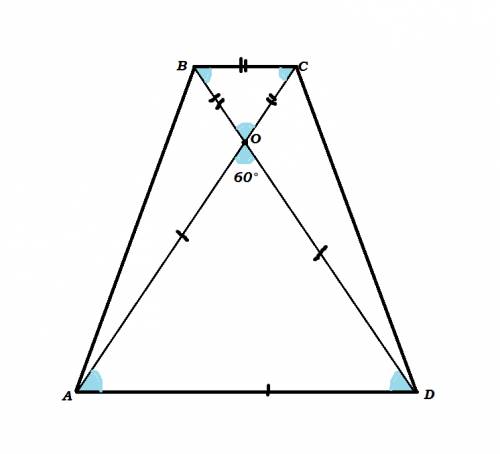 Внекоторой трапеции длина одной из диагоналей равна сумме длин оснований трапеции, а угол между диаг