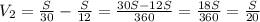 V_2= \frac{S}{30}- \frac{S}{12}= \frac{30S-12S}{360}= \frac{18S}{360}= \frac{S}{20}