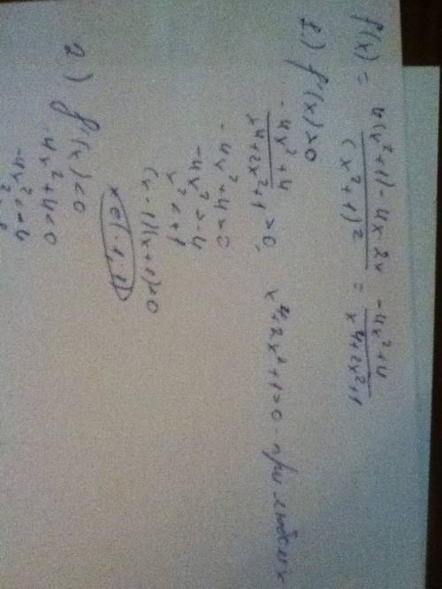 Дана функция f(x)=4x/(x^2+1). найдите все значения аргумента, при которых f'(x)=0