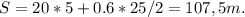 S=20*5+0.6*25/2=107,5m.