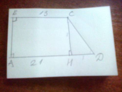 Основания прямоугольной трапеции равны 13 и 21. ее площадь равна 136. найдите острый угол этой трапе