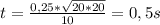 t= \frac{0,25* \sqrt{20*20} }{10} = 0,5s