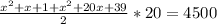 \frac{x^2+x+1+x^2+20x+39}{2}*20=4500