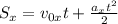 S_{x} = v_{0x} t + \frac{a_{x} t^{2} }{2}