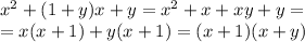 x^2+(1+y)x+y=x^2+x+xy+y= \\\ =x(x+1)+y(x+1)=(x+1)(x+y)