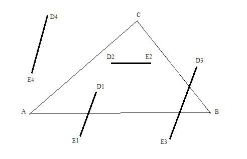 Начертите в тетради треугольник abc.отметить внутри него точку d, а снаружи-точку e.проведи отрезок