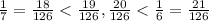 \frac{1}{7} = \frac{18}{126} < \frac{19}{126} , \frac{20}{126} < \frac{1}{6} = \frac{21}{126}