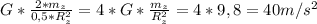 G*\frac{2*m_{z}}{0,5*R_{z}^{2}} = 4*G* \frac{m_{z}}{R_{z}^{2}} =4*9,8=40m/s^{2}