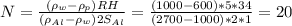 N = \frac{(\rho_w-\rho_p)RH}{(\rho_{Al}-\rho_w)2S_{Al}} = \frac{(1000-600)*5*34}{(2700-1000)*2*1}} = 20