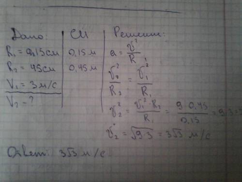 Определите линейную скорость точек на ободе колеса радиусом 45 см, если скорость точек, находящихся