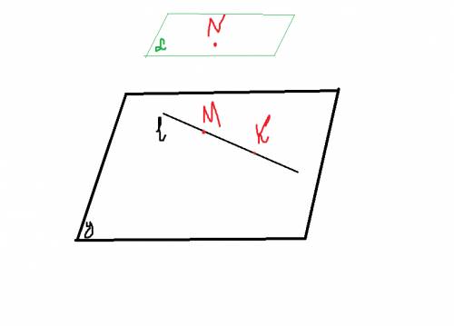 Изобразите прямую l, лежащую в плоскости у, точки м и к, принадлежащие прямой l, и точку n, не прена