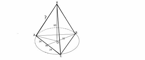 Вравнобедренном треугольнике основание и проведенная к ней высота равны 48см и 32см.точка лежит на р