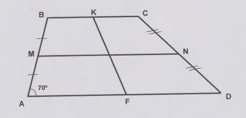 Втрапеции abcd точки к и f – соответственно середины вс и ad; kf = 2 м, mn = 4 м. найти длины основа