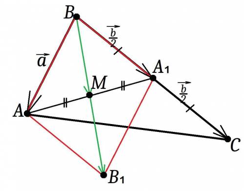 Втреугольнике abc,aa1-медиана,m-середина aa1.выразите вектор bm через векторы a=ba и b=bc.