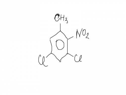 Создать формулу: 2-нитро-3,5-дихлортолуол.