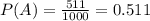 P(A) = \frac{511}{1000} =0.511