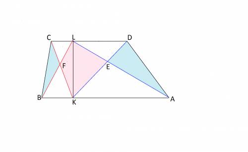 На основаниях ав и сd трапеции авсd взяты точки kи l. пусть е - точка пересечения отрезков al и dk,
