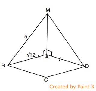 Abcd-квадрат, am перпендикулярно abc. найдите отрезок dm, если ab=√12см, bm=5см.