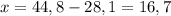 x=44,8-28,1=16,7