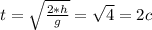 t= \sqrt{ \frac{2*h}{g} } = \sqrt{4} =2c