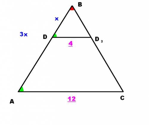 Втреугольнике авс на стороне ав выбрана точка д такая, что вд: ва=1: 3. плоскость параллельна прямой