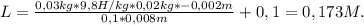 L= \frac{0,03kg*9,8H/kg*0,02kg*-0,002m}{0,1*0,008m}+0,1=0,173M.